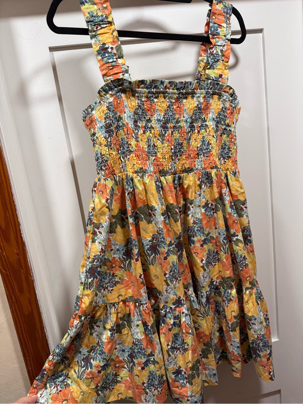 Abercrombie Yellow & Orange Floral Smocked Mini Dress XL Tall